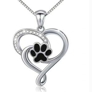 🎉Host Pick X 2🎉 NWT Silver Plated Heart Cat Dog Paw Print Necklace w Zircon!
